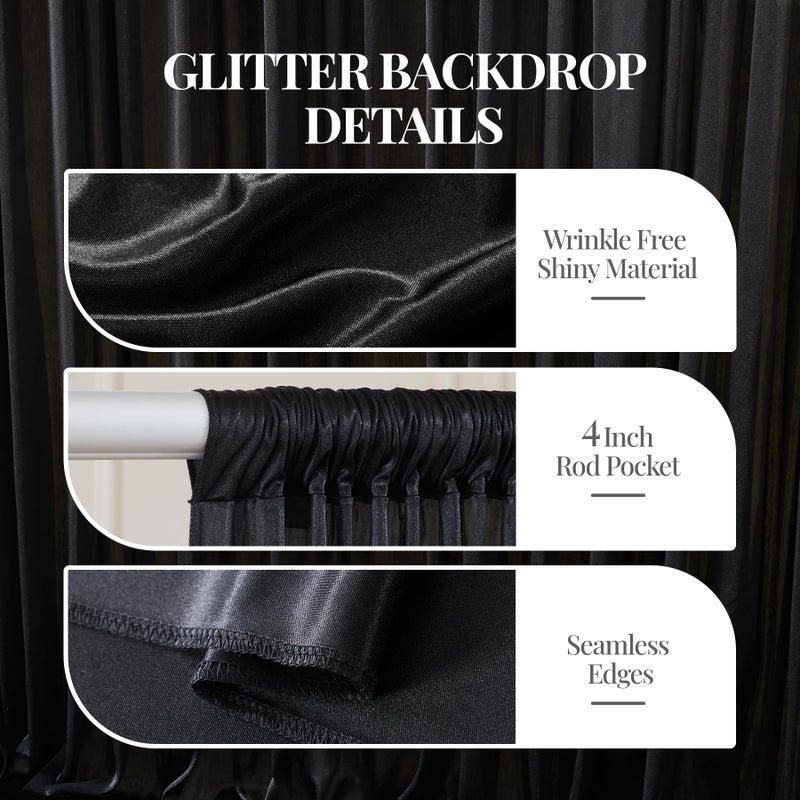 PARTISKY 10x10ft Black Glitter Backdrop Curtain for Parties, Wrinkle Free Satin Photo Backdrop Drapes 2 Panels 5x10FT Shimmer Back Drop Cloth for Christmas Wedding Photography Twilight Birthday Decorations - Image 2
