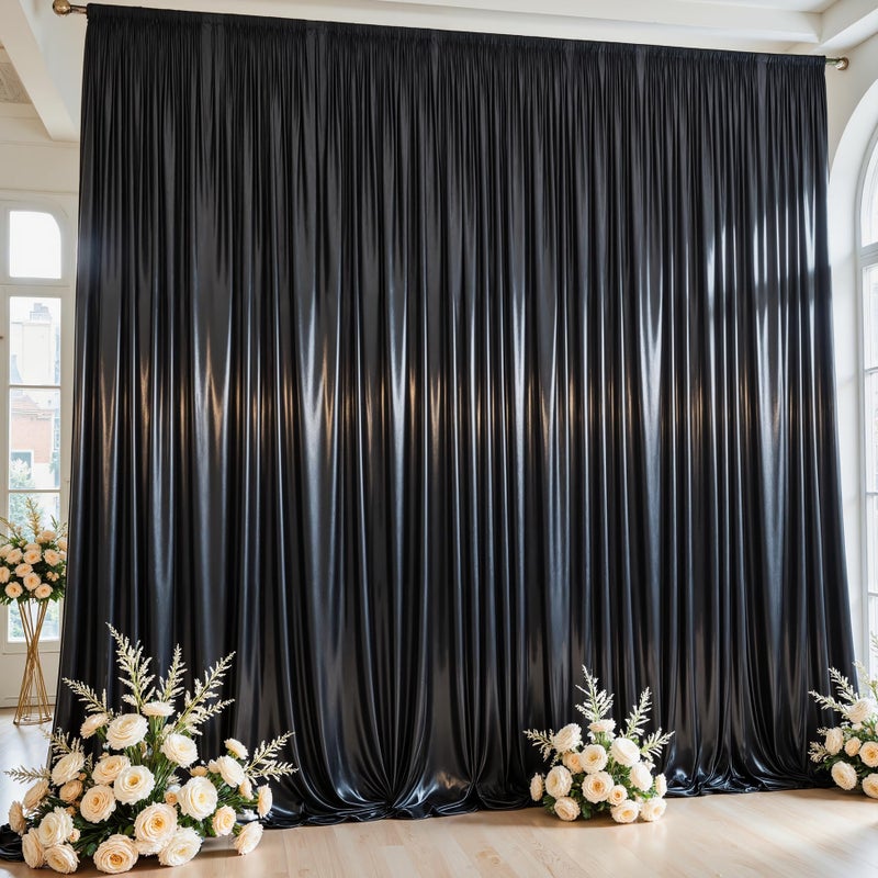PARTISKY 10x10ft Black Glitter Backdrop Curtain for Parties, Wrinkle Free Satin Photo Backdrop Drapes 2 Panels 5x10FT Shimmer Back Drop Cloth for Christmas Wedding Photography Twilight Birthday Decorations - Image 1
