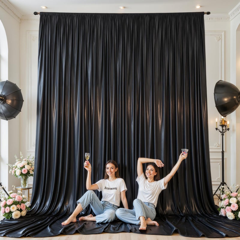 PARTISKY 10x10ft Black Glitter Backdrop Curtain for Parties, Wrinkle Free Satin Photo Backdrop Drapes 2 Panels 5x10FT Shimmer Back Drop Cloth for Christmas Wedding Photography Twilight Birthday Decorations - Image 3