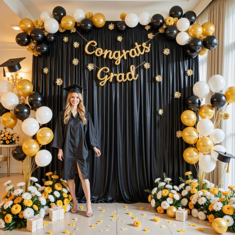 PARTISKY 10x10ft Black Glitter Backdrop Curtain for Parties, Wrinkle Free Satin Photo Backdrop Drapes 2 Panels 5x10FT Shimmer Back Drop Cloth for Christmas Wedding Photography Twilight Birthday Decorations - Image 4