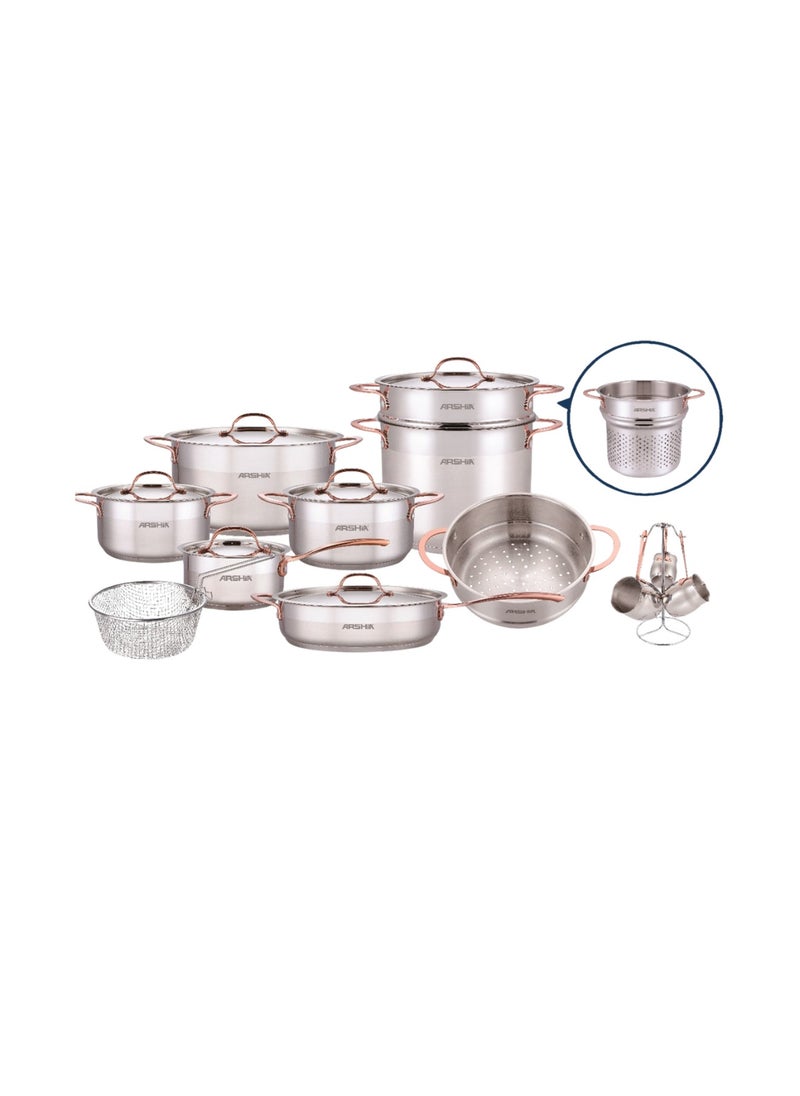 Arshia Steel gold cookware set, 19 pieces, Rose Arshia 