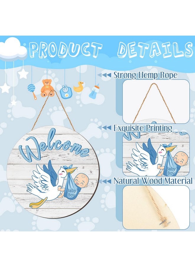 Chunful Baby Boy Door Sign Gender Reveal Welcome Baby Sign Hanging Wreath Round Rustic Wood Sign Farmhouse Decorations Wooden Holiday Front Door Sign Decor for Baby Shower Porch Party Supplies - Image 3