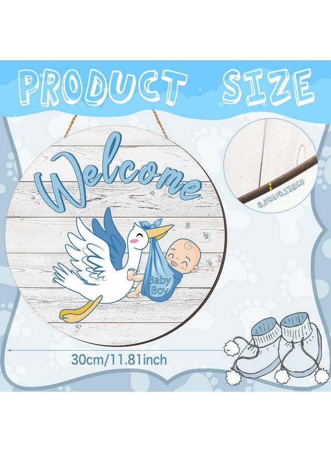 Chunful Baby Boy Door Sign Gender Reveal Welcome Baby Sign Hanging Wreath Round Rustic Wood Sign Farmhouse Decorations Wooden Holiday Front Door Sign Decor for Baby Shower Porch Party Supplies - Image 2