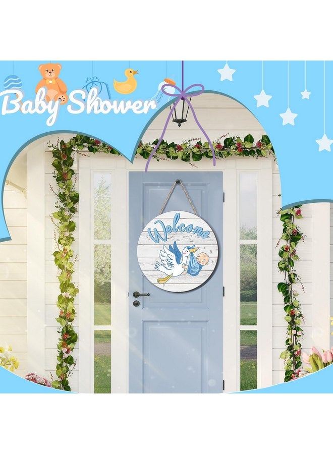 Chunful Baby Boy Door Sign Gender Reveal Welcome Baby Sign Hanging Wreath Round Rustic Wood Sign Farmhouse Decorations Wooden Holiday Front Door Sign Decor for Baby Shower Porch Party Supplies - Image 4