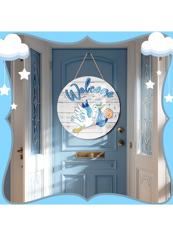 Chunful Baby Boy Door Sign Gender Reveal Welcome Baby Sign Hanging Wreath Round Rustic Wood Sign Farmhouse Decorations Wooden Holiday Front Door Sign Decor for Baby Shower Porch Party Supplies - Image 5