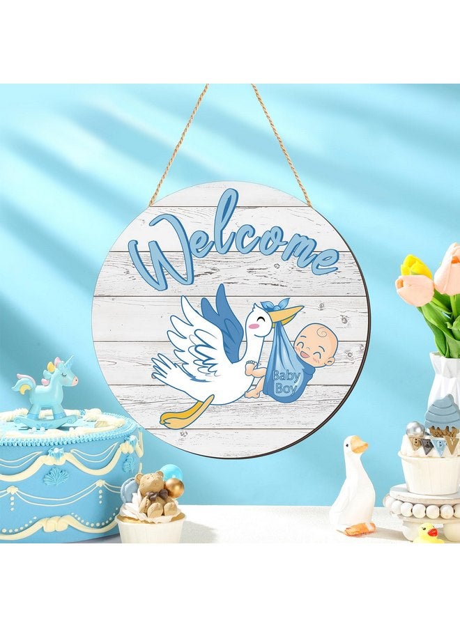 Chunful Baby Boy Door Sign Gender Reveal Welcome Baby Sign Hanging Wreath Round Rustic Wood Sign Farmhouse Decorations Wooden Holiday Front Door Sign Decor for Baby Shower Porch Party Supplies - Image 1