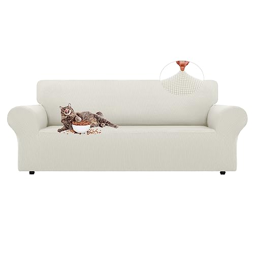 LURKA Stretch Sofa Slipcovers 1 Piece Couch Covers for 3 Cushion Couch Sofa Furniture Protector Full Sofa Covers with Elastic Bottom for Kids and Dog Large Ivory