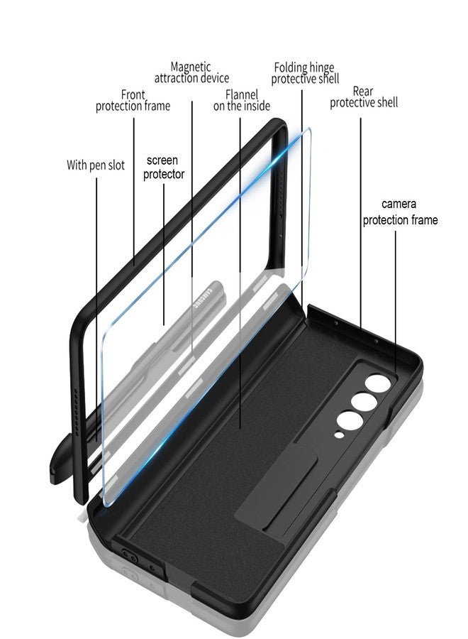COCOING for Samsung Galaxy Z Fold 3 Case with Pen Holder,Special Hinge Protection case with Screen Protector,Built-in Magnetic Stand,for Samsung Z Fold 3 5G (Black) - Image 4