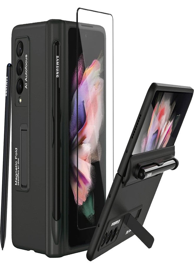 COCOING for Samsung Galaxy Z Fold 3 Case with Pen Holder,Special Hinge Protection case with Screen Protector,Built-in Magnetic Stand,for Samsung Z Fold 3 5G (Black) - Image 1