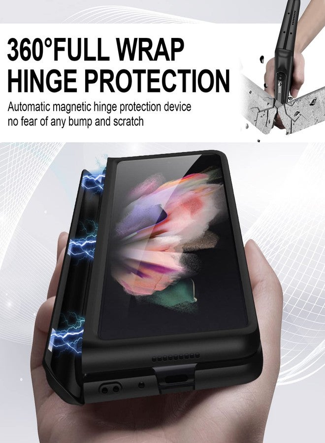 COCOING for Samsung Galaxy Z Fold 3 Case with Pen Holder,Special Hinge Protection case with Screen Protector,Built-in Magnetic Stand,for Samsung Z Fold 3 5G (Black) - Image 2