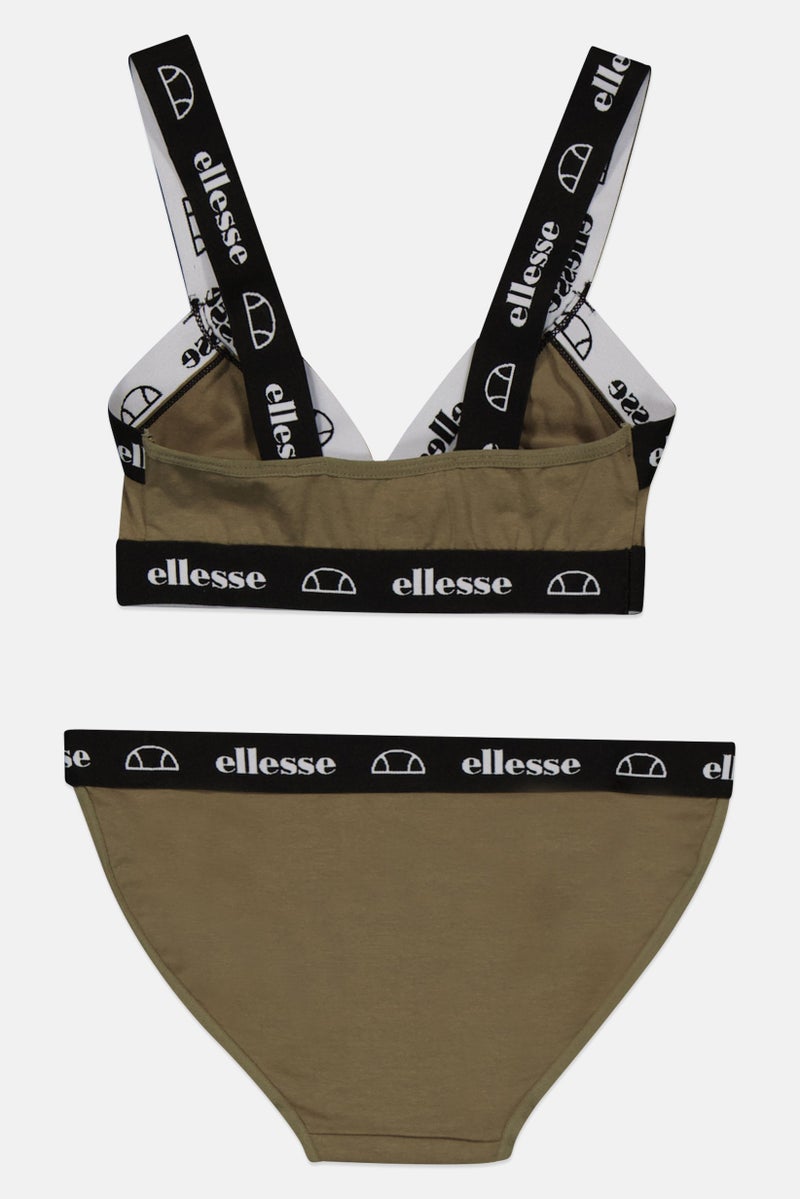 Ellesse طقم حمالة صدر وسروال داخلي نسائي من قطعتين، زيتوني وأسود - Image 2