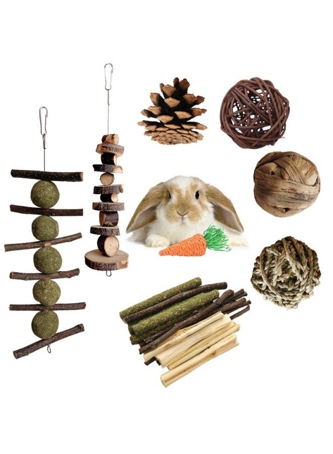 general Rabbit hamster toy set natural apple wood bite string grass ball string pine ball gourd grass ball sweet bamboo paper rope radish - Image 1