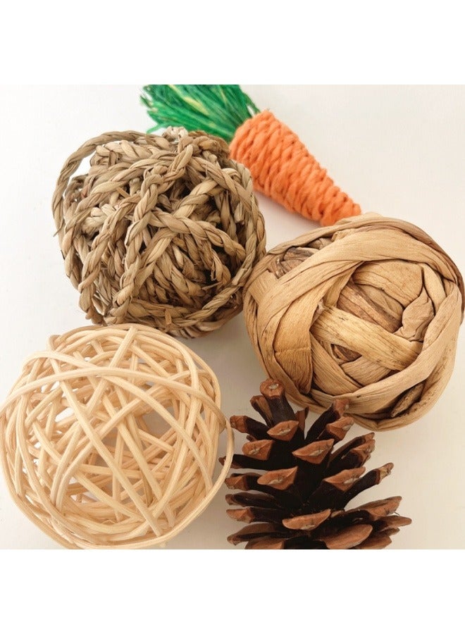 general Rabbit hamster toy set natural apple wood bite string grass ball string pine ball gourd grass ball sweet bamboo paper rope radish - Image 2