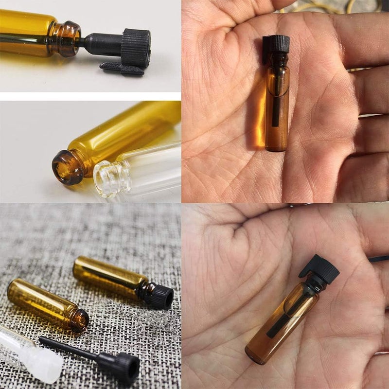 ELFENSTALL Portable 100pcs 1ml (1/4 Dram) Amber Mini Glass Bottle 1cc Vial Small Essential Oil Perfume DIY Liquid Sample Bottle For Travel Makeup Party Friend Sample free 10pcs 0.5ml Dropper Pipette - Image 3