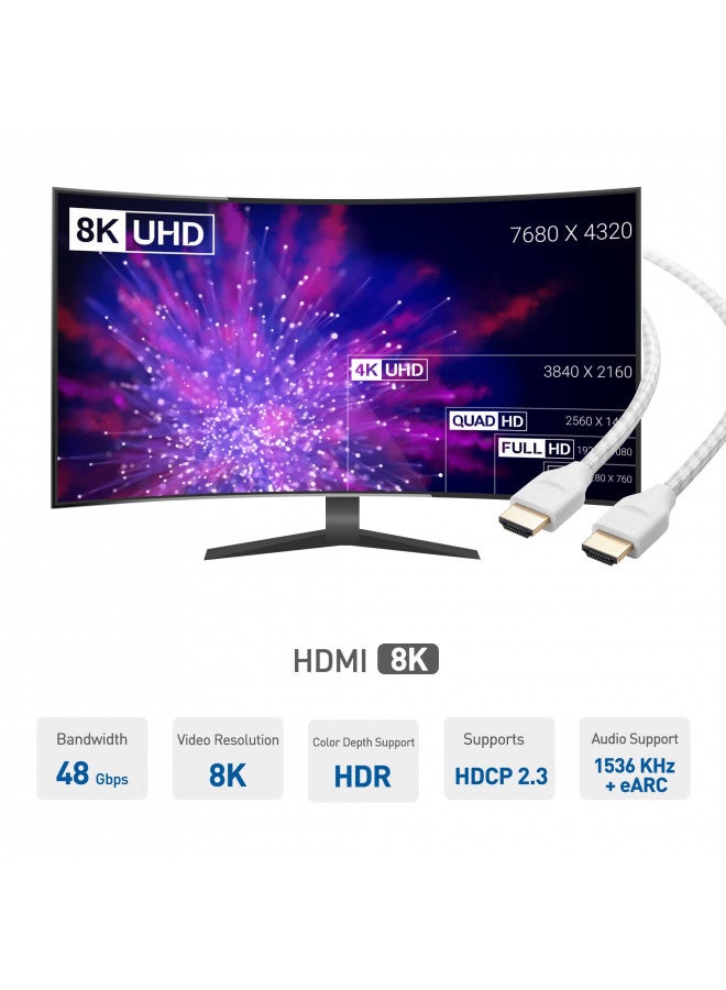 Cable Matters [Ultra High Speed HDMI Certified] Braided 48Gbps 8K HDMI Cable 3.3 ft / 1m with 8K@60Hz, 4K @240Hz and HDR Support for PS5, Xbox Series X/S, RTX3080 / 3090, Apple TV and More in White - Image 3