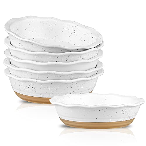 HVH Ceramic Pot Pie Pans Set of 6, 6 Inch Pie Pan, Mini Pie Tins for Dessert Kitchen, Non-Stick Pot Pie Dishes with Ruffled Edge, Pot Pie Baking Dishes, Farmhouse Style (White) - Image 1