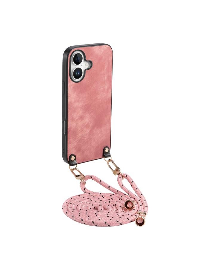 S-TOP Case For iPhone 16 Plus Vintage Leather PC Back Cover Phone Case with Crossbody Strap - Image 1