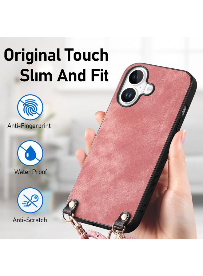 S-TOP Case For iPhone 16 Plus Vintage Leather PC Back Cover Phone Case with Crossbody Strap - Image 5