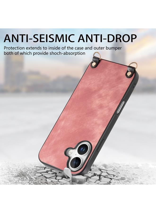 S-TOP Case For iPhone 16 Plus Vintage Leather PC Back Cover Phone Case with Crossbody Strap - Image 4