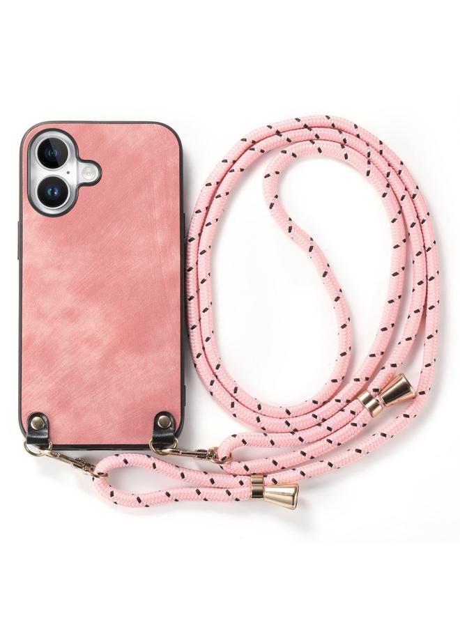 S-TOP Case For iPhone 16 Plus Vintage Leather PC Back Cover Phone Case with Crossbody Strap - Image 2
