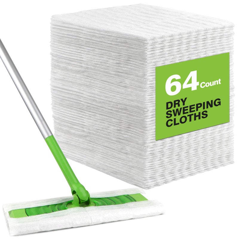 HOMEXCEL Dry Sweeping Cloths Pads Compatible with Swiffer Sweeper Disposable Duster Refills Mop Pads for Floor Mopping and Cleaning 64 Count