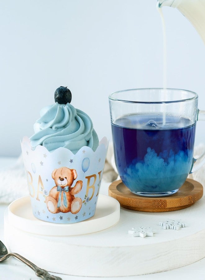 وولاين مجموعة أغطية كب كيك لحفلات استقبال المولود الجديد من والين، 36 قطعة، بطانات كب كيك على شكل دب أزرق، أكواب ورقية لطيفة على شكل دب صغير، حاملات كب كيك مزخرفة لحفلات أعياد الميلاد وحفلات استقبال المولود الجديد وحفلات الكشف عن جنس المولود، زينة الكيك. - Image 3