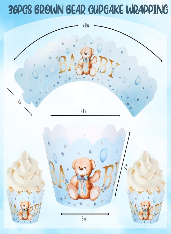 وولاين مجموعة أغطية كب كيك لحفلات استقبال المولود الجديد من والين، 36 قطعة، بطانات كب كيك على شكل دب أزرق، أكواب ورقية لطيفة على شكل دب صغير، حاملات كب كيك مزخرفة لحفلات أعياد الميلاد وحفلات استقبال المولود الجديد وحفلات الكشف عن جنس المولود، زينة الكيك. - Image 2