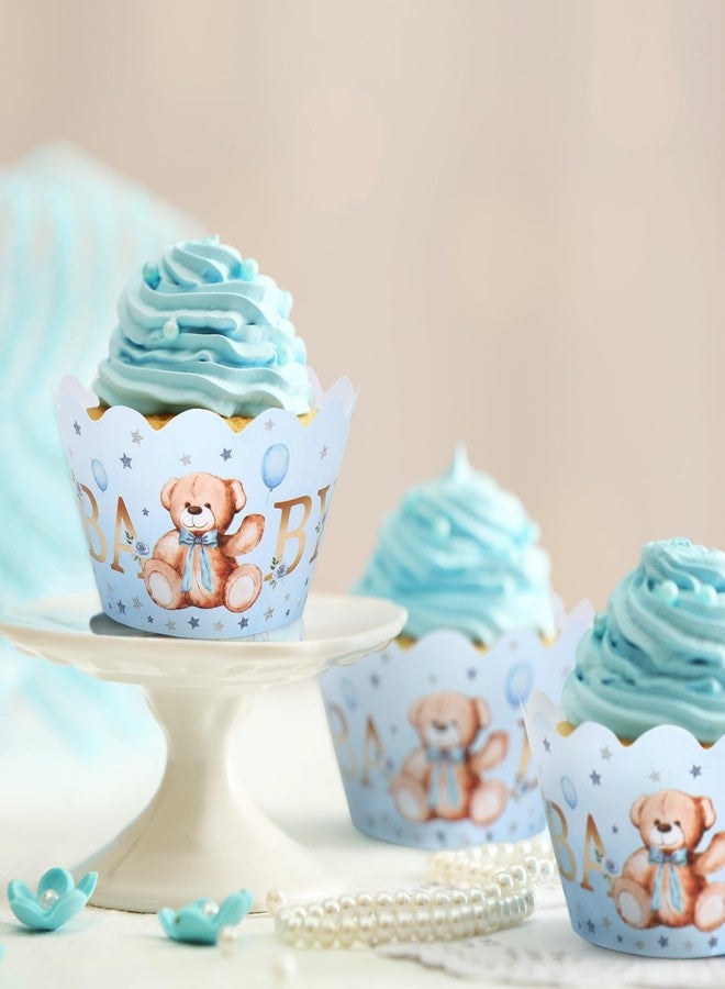 وولاين مجموعة أغطية كب كيك لحفلات استقبال المولود الجديد من والين، 36 قطعة، بطانات كب كيك على شكل دب أزرق، أكواب ورقية لطيفة على شكل دب صغير، حاملات كب كيك مزخرفة لحفلات أعياد الميلاد وحفلات استقبال المولود الجديد وحفلات الكشف عن جنس المولود، زينة الكيك. - Image 4