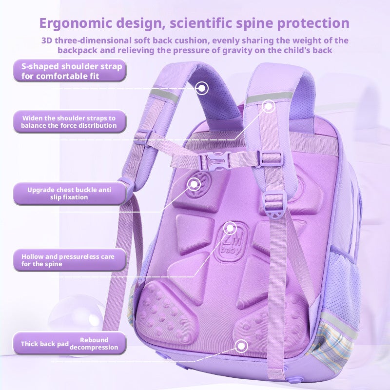 Kids Backpack Girl 6-14 Years Large Capacity Plaid Pattern Nylon Backpack - Image 2