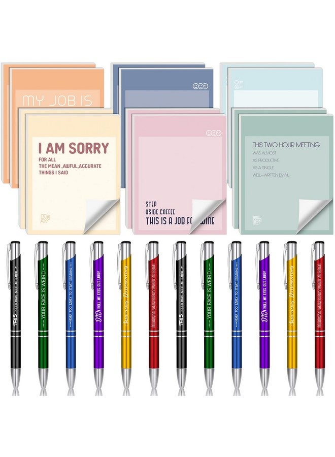 Geyee 24 Pcs Funny Office Supplies Sarcastic Funny Notepads And Funny Pens For Adults Set Ballpoint Pens Novelty Cute Notepad For Teacher Colleague Coworkers Appreciation Gift Bulk(Funny) - Image 1