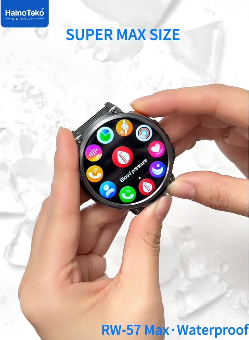 Haino Teko RW-57 Max Waterproof Smartwatch with Large Screen AMOLED Display, Built-in Flash Light, 3 Pair Interchangeable Straps, and Charging Cable – Designed for Men, Fitness Tracker & Health Monitor. - Image 4
