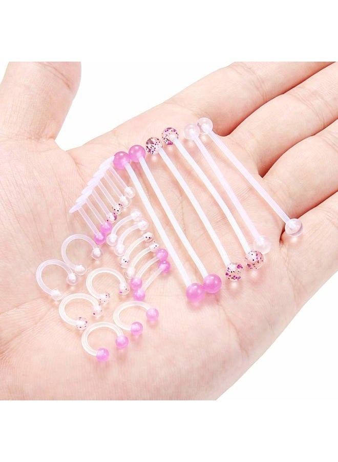 Hoeudjo Clear Cartilage Earring 16G 14G Piercing Retainers 24Pcs Flexible Acrylic Helix Hoop Bioflex Nose Lip Stud Eyebrow Tragus Septum Horseshoe Rings Body Jewelry for Work - Image 3