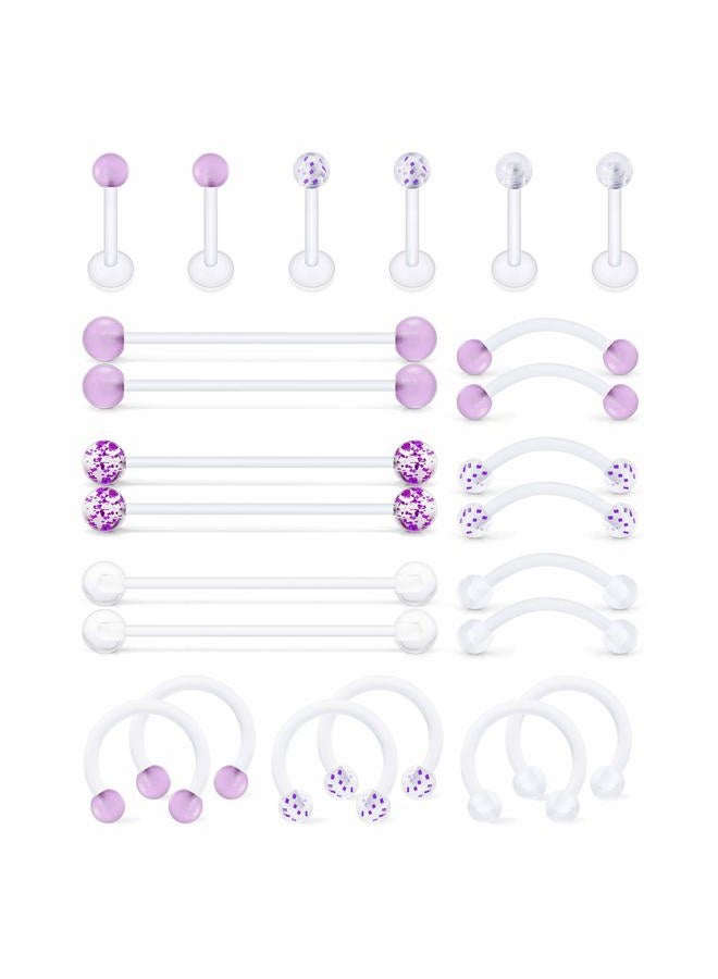 Hoeudjo Clear Cartilage Earring 16G 14G Piercing Retainers 24Pcs Flexible Acrylic Helix Hoop Bioflex Nose Lip Stud Eyebrow Tragus Septum Horseshoe Rings Body Jewelry for Work - Image 1