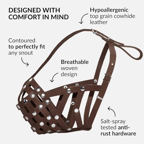 CollarDirect Leather Basket Dog Muzzle for Boxer, English American Bulldog Secure Anti-Barking Biting Chewing Adjustable Breathable (Brown) - Image 3