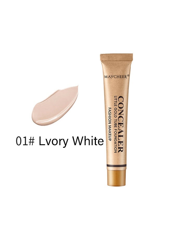 مايتشير كريم أساس أنبوب ذهبي صغير - خافي عيوب تغطية كاملة مقاوم للماء مقاوم للعرق احترافي طويل الأمد لتفتيح تحت العين خافي عيوب لتغطية حب الشباب والنمش للنساء (# 01) - Image 2