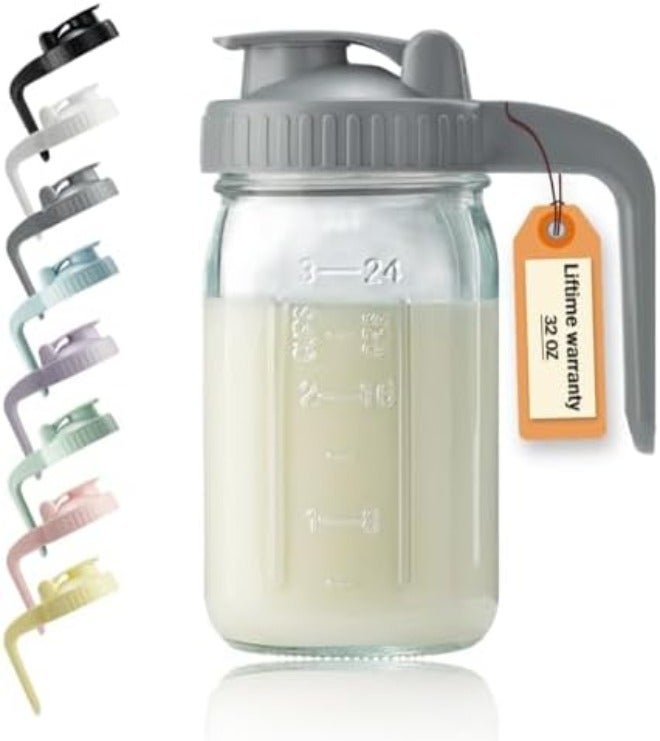 32oz Glass Pitcher with Lid & V-shaped Pour Spout - 1 Quart Breastmilk Pitcher Double Leak Proof, Creamer Container for Sun Tea, Juice, Cold Brew Coffee, Breastmilk Storage  Container - Image 2