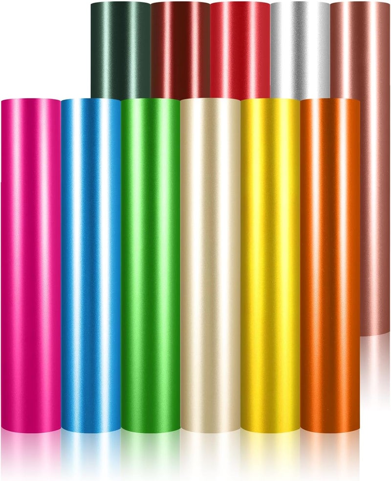 TECKWRAP Metallic Chrome Matte Adhesive Craft Vinyl Permanent Vinyl Sheets 12" x 12" 12 Assorted Colors for DIY Craft, Arts Work with Craft Cutters, Sign Plotters - Image 1