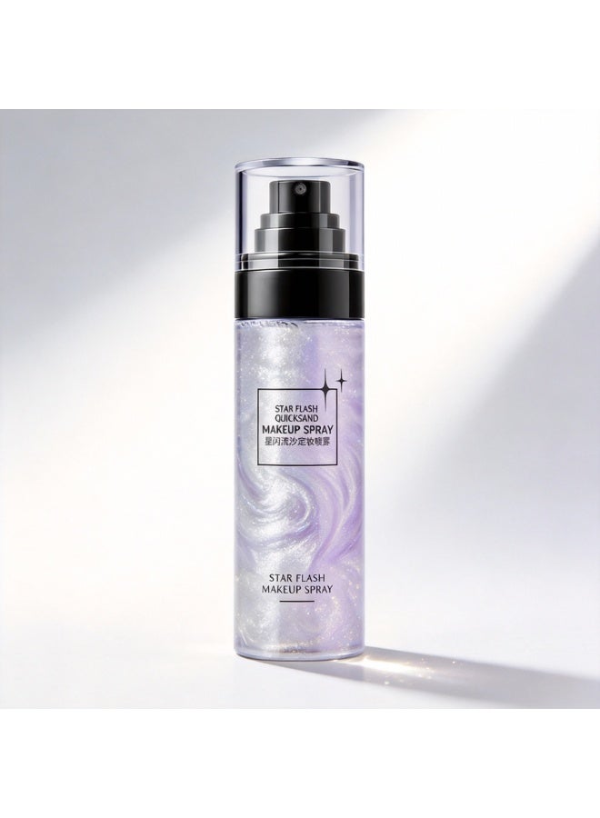 HUNMUI Star Flash Shimmer Makeup Fixer Spray, 100ml Hydrating Setting Mist with Quicksand Glow, Long-Lasting Waterproof Body Shimmer for Face & Body - Image 3