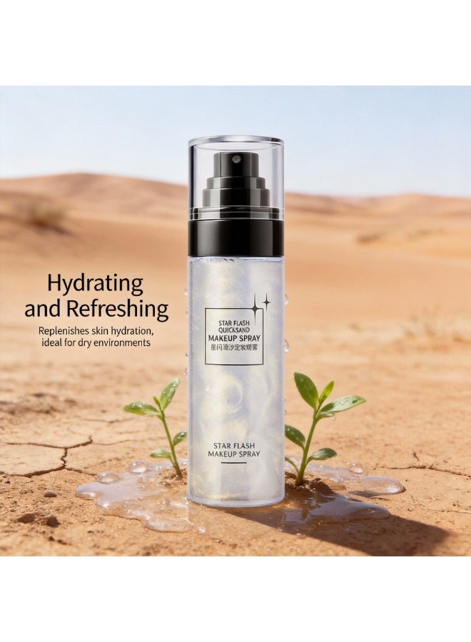 HUNMUI Star Flash Shimmer Makeup Fixer Spray, 100ml Hydrating Setting Mist with Quicksand Glow, Long-Lasting Waterproof Body Shimmer for Face & Body - Image 2