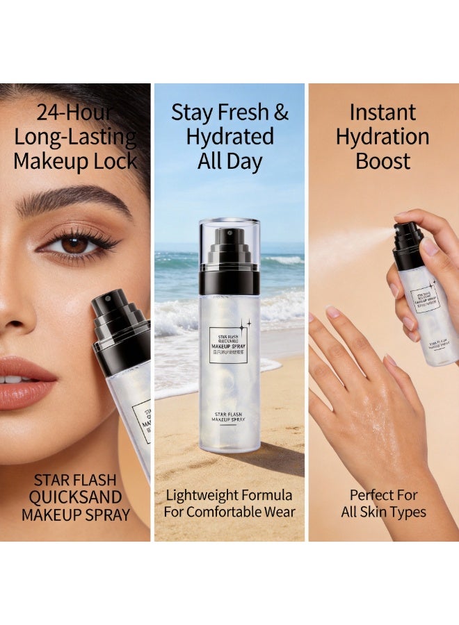 HUNMUI Star Flash Shimmer Makeup Fixer Spray, 100ml Hydrating Setting Mist with Quicksand Glow, Long-Lasting Waterproof Body Shimmer for Face & Body - Image 4