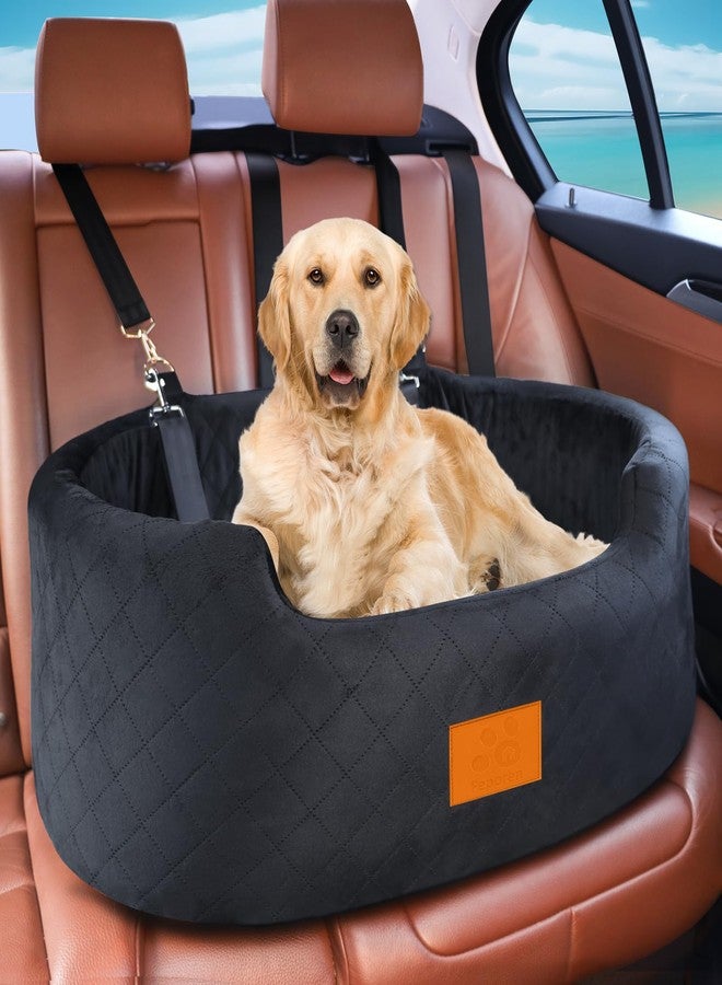 Feporen Dog Car Seat for Medium Dogs Up to 50 lbs, Pet Booster Seat for Cars SUVs and Trucks, Travel Dog Bed with Safety Strap, Thick Cushion, Non-Slip Base, Washable and Portable (Black) - Image 1