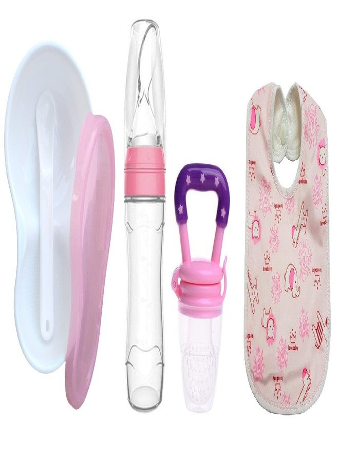 Lappu Baby Travel Time Feeding Food Storage Container Unbreakable Portable Dispenser Bowl with Spoon Baby Food Serve Bowl And Baby Food Feeder Fruit Nibbler With Bib All in One Pack (Pink) - Image 1