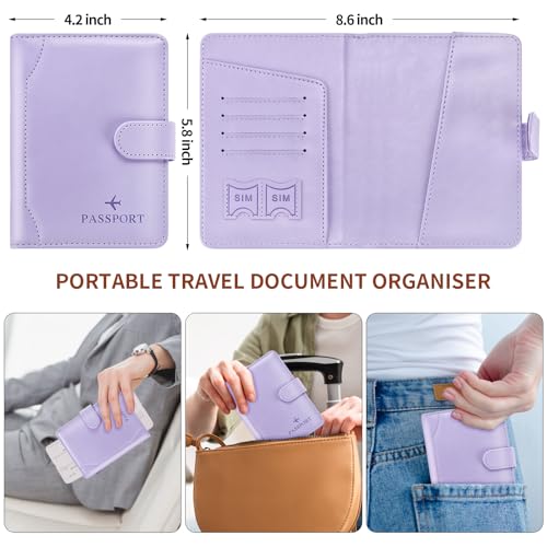 Herain Light Purple Passport Holder for Travel Cruise Essentials, Passport Wallet Cover Case Women Men Family, RFID Passports Book Holders Travel Gifts Accessories Vacation Must Haves - Image 3