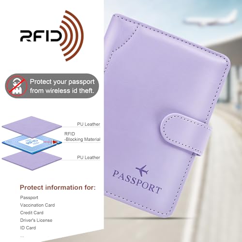 Herain Light Purple Passport Holder for Travel Cruise Essentials, Passport Wallet Cover Case Women Men Family, RFID Passports Book Holders Travel Gifts Accessories Vacation Must Haves - Image 5