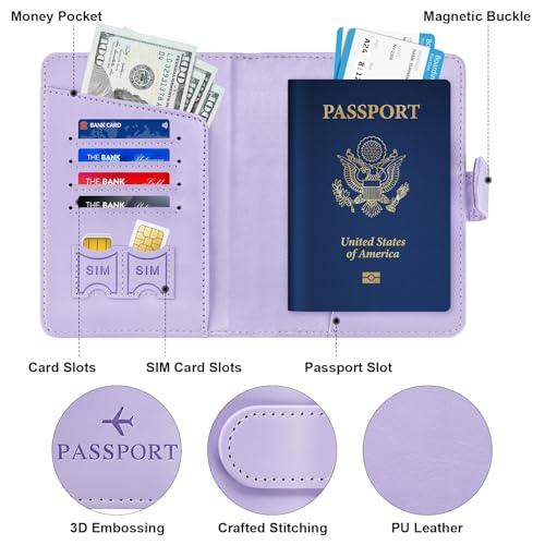 Herain Light Purple Passport Holder for Travel Cruise Essentials, Passport Wallet Cover Case Women Men Family, RFID Passports Book Holders Travel Gifts Accessories Vacation Must Haves - Image 4