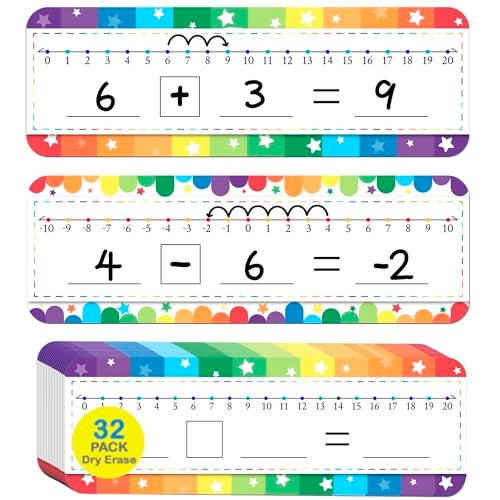 CUDICY 32 Pack Number Line Dry Erase White Board Double Sided Classroom Must Haves Math Manipulatives Teacher Supplies for Kindergarten Elementary Special Education Students Homeschool 12"x4" - Image 1