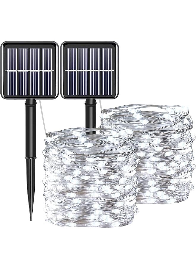 The Bros Solar String Lights for Outside, Fairy Lights Outdoor Waterproof, Cool White 2Pack Total 200LED 66Ft 8 Modes Mini Mini Small Solar Powered Lights for Christmas, Garden, Patio, Fence, Balcony  - Image 1