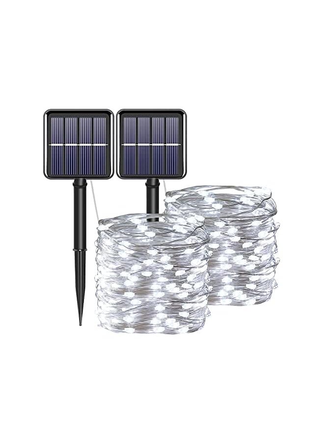 The Bros Solar String Lights for Outside, Fairy Lights Outdoor Waterproof, Cool White 2Pack Total 200LED 66Ft 8 Modes Mini Mini Small Solar Powered Lights for Christmas, Garden, Patio, Fence, Balcony  - Image 2