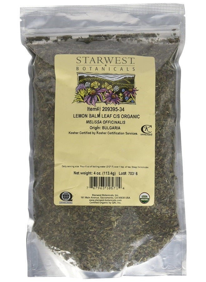 Starwest Botanicals Organic Lemon Balm Leaves - Dried Herb for Tea, Loose Leaf Natural Herb, Cut & Sifted Lemon Balm Leaf, Certified Kosher, Non-GMO - 4 oz Bag  - Image 1