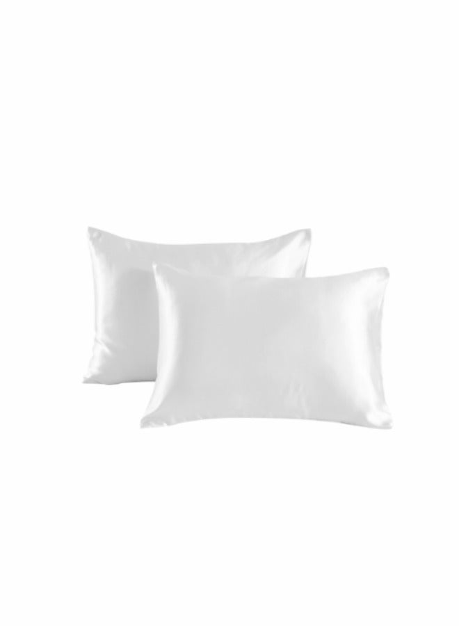 Silk Satin Pillowcase for Hair and Skin Queen - White Silk Pillowcase 2 Pack 76L x 51W CM (30x20 Inches) - Satin Pillow Cases Set of 2 with Envelope Closure (2pcs White) 